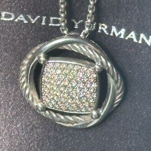 David Yurman Twisted Silver Necklace with a Pavé Diamond Center Pendant